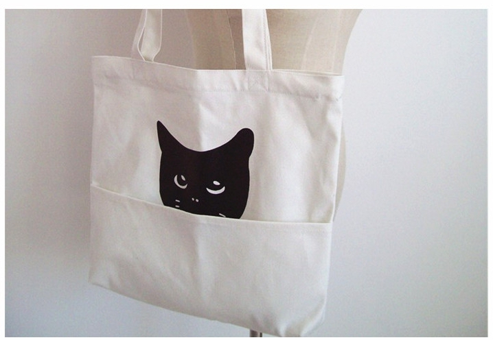 Bolsa de compras ecológica de lona con diseño de gato