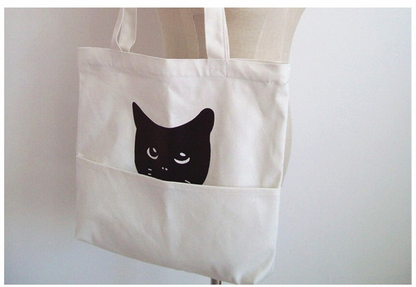 Bolsa de compras ecológica de lona con diseño de gato